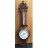 Antique oak cased aneroid banjo barometer "Benetfink & Co. London"