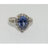 Tanzanite CZ pear cut 925 silver ring, size L 1/2.