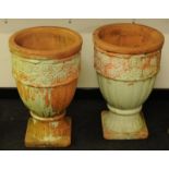 Garden statuary. Pair of large terracotta Greek urn style planters. Suitable freestanding or as