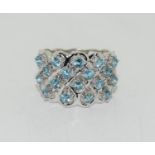 Superb large blue topaz 925 silver lattice work ring, Size Q