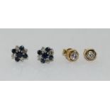 9ct gold ladies diamond stud earrings together a pair of diamond and sapphire earrings