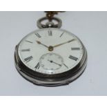 Silver open face pocket watch with key would benift from a service runs