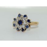 9ct gold ladies sapphire cluster ring size L