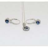 Sapphire blue CZ 925 silver pendant and earrings