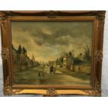 A picture by "A Girard" gilt frame oil oil canvas "Louvegiennes French village country" scene signed