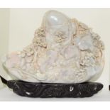 Chinese Republic large carved natural opal 185mm x 120mm ornament and stand.