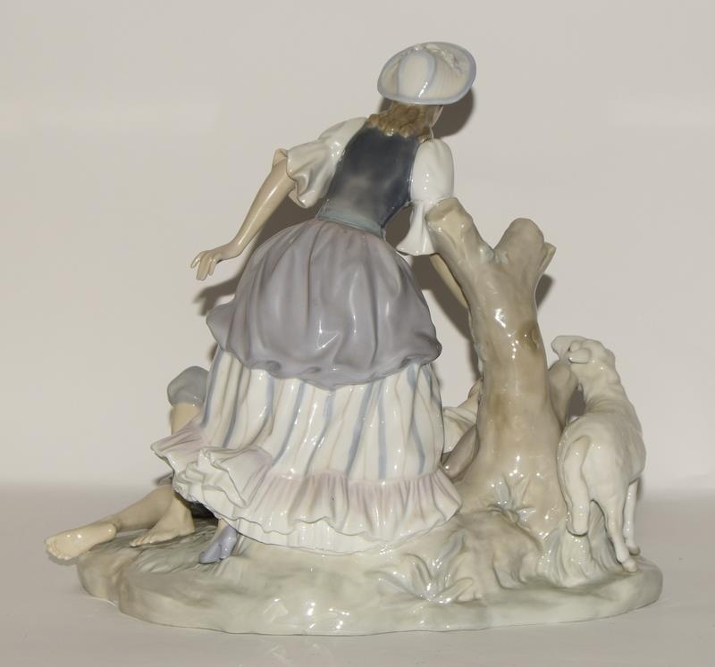 Lladro large group depicting a reclining shepherd with girl & sheep 1970's retired piece approx 11. - Image 3 of 5