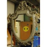 Large silver shield shape ornate wall mirror 120x70cm