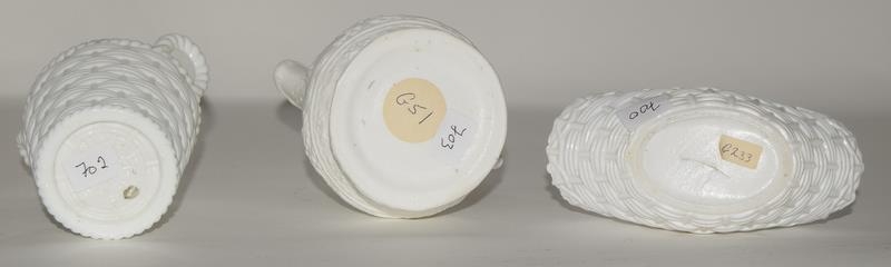 White vitro-porcelain glass jug decorated with floral & foliage cartouches 5" high, together with - Image 6 of 6