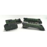 Box containing Bachmann 2-6-2 LNER locomotive, 8 wheel tender amd 2 locos for spares/repairs.
