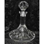 Heavy lead crystal ship's decanter 10" high to top of stopper.