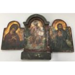 Antique wooden three fold religious icon 18x30cm