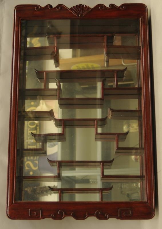 Oriental hardwood glass front wall display cabinet 90x40x10cm