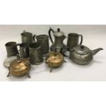 Collection of vintage pewter pieces together with two brass burners.