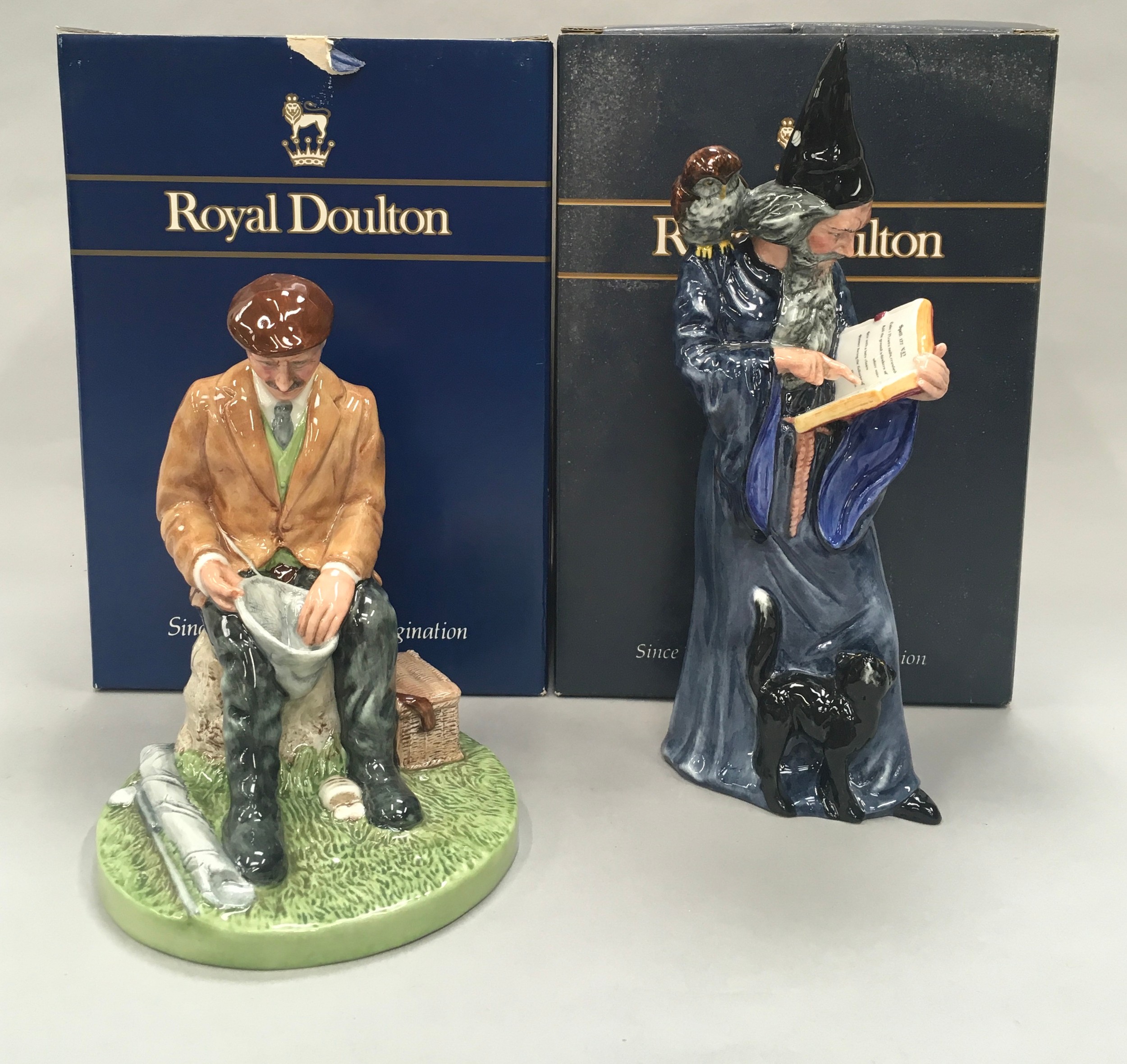 Royal Doulton figurine The Wizard HN2877 together with The Fisherman HN4511, Boxed