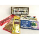 A selection of Artists materials - approx 20+ brushes, box of 50+ Acrylic paints, box of 10