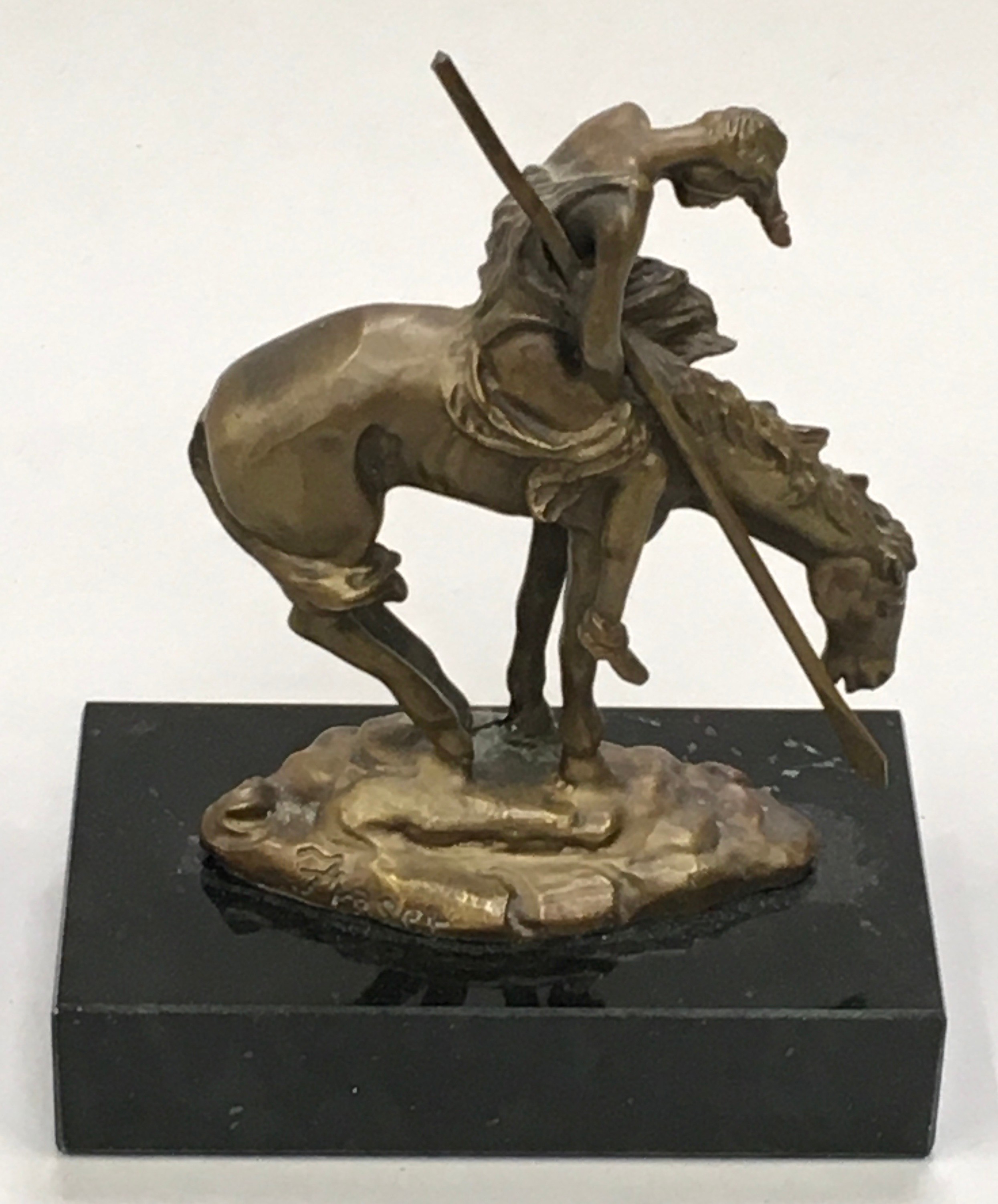 Bronze figure on marble base "End of the Trail" signed "Fraser" 12cm tall including base. - Image 3 of 5