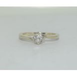 9ct gold ladies diamond solitare ring approx 0.33ct size K