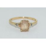 9ct gold ladies lemon quarts diamond shoulder ring size P