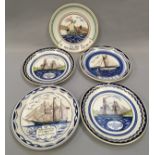 5 Poole Pottery plates from the "Ships Collection" exclusive ltd editions for the Compton &
