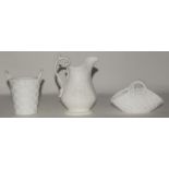 White vitro-porcelain glass jug decorated with floral & foliage cartouches 5" high, together with