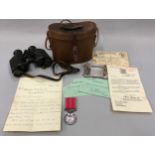 GVI British Empire medal a silver ash tray, binoculars and relevant paperwork to 1307987 A.C. 2nd