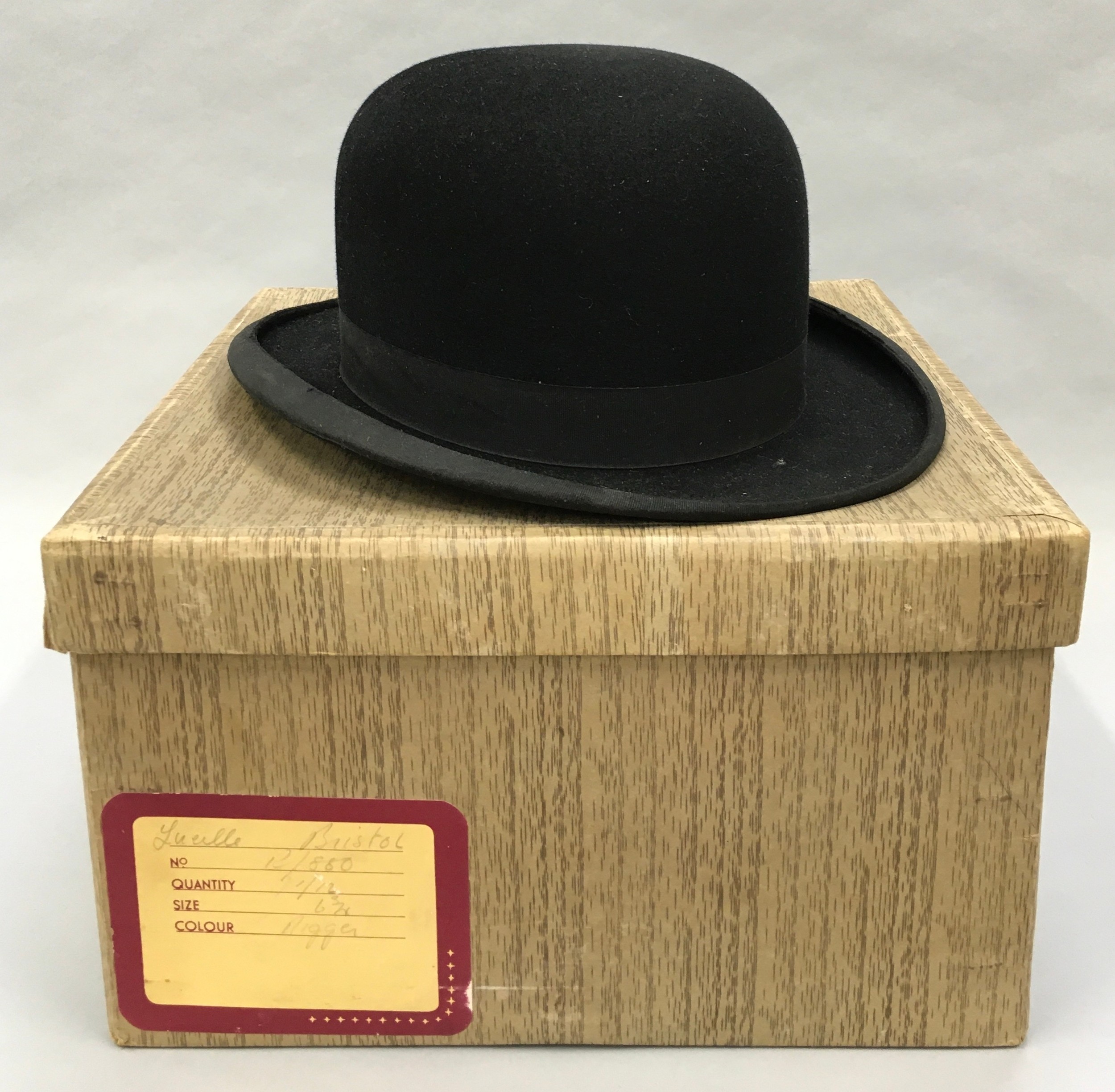 H.J. Whyatt "The Vellum" bowler hat with box marked "Moores, British Made".