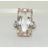 Large 25 mm x 19 mm kunzite, diamond and 18ct white gold ring Size S