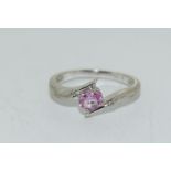 9ct white gold ladies pink tourmaline ring size L