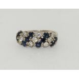 18ct gold ladies diamond and sapphire ring approx 0.5ct diamond size M