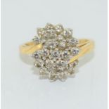 18c gold ladies diamond cluster ring approx 1ct size L