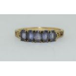 9ct gold ladies amethyst 5 stone ring size Q