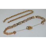 9ct gold ladies 3 bar gate bracelet together a 9ct gold rope bracelet 5gm