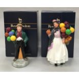 Royal Doulton Figurine Biddy Penny Farthing HN1843 together with The Balloon boy HN2934,Boxed
