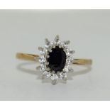 9ct gold ladies sapphire cluster ring size