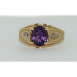 9ct gold mans amethyst diamond shoulder sygnet ring size U