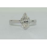 An 18ct white gold very fine colour and clarity marquise Diamond of 1.1cts Approx, Size K.