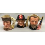 Royal Doulton character jugs to include "The Fireman", "The Civil War - Ulysses S. Grant/Robert E.