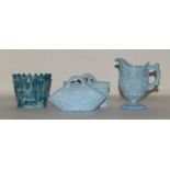 Turquoise Malachite spill vase, together with a Sowerby blue vitro-porcelain glass basket