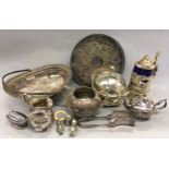 Box of various silver plate to include Ronson lighter.
