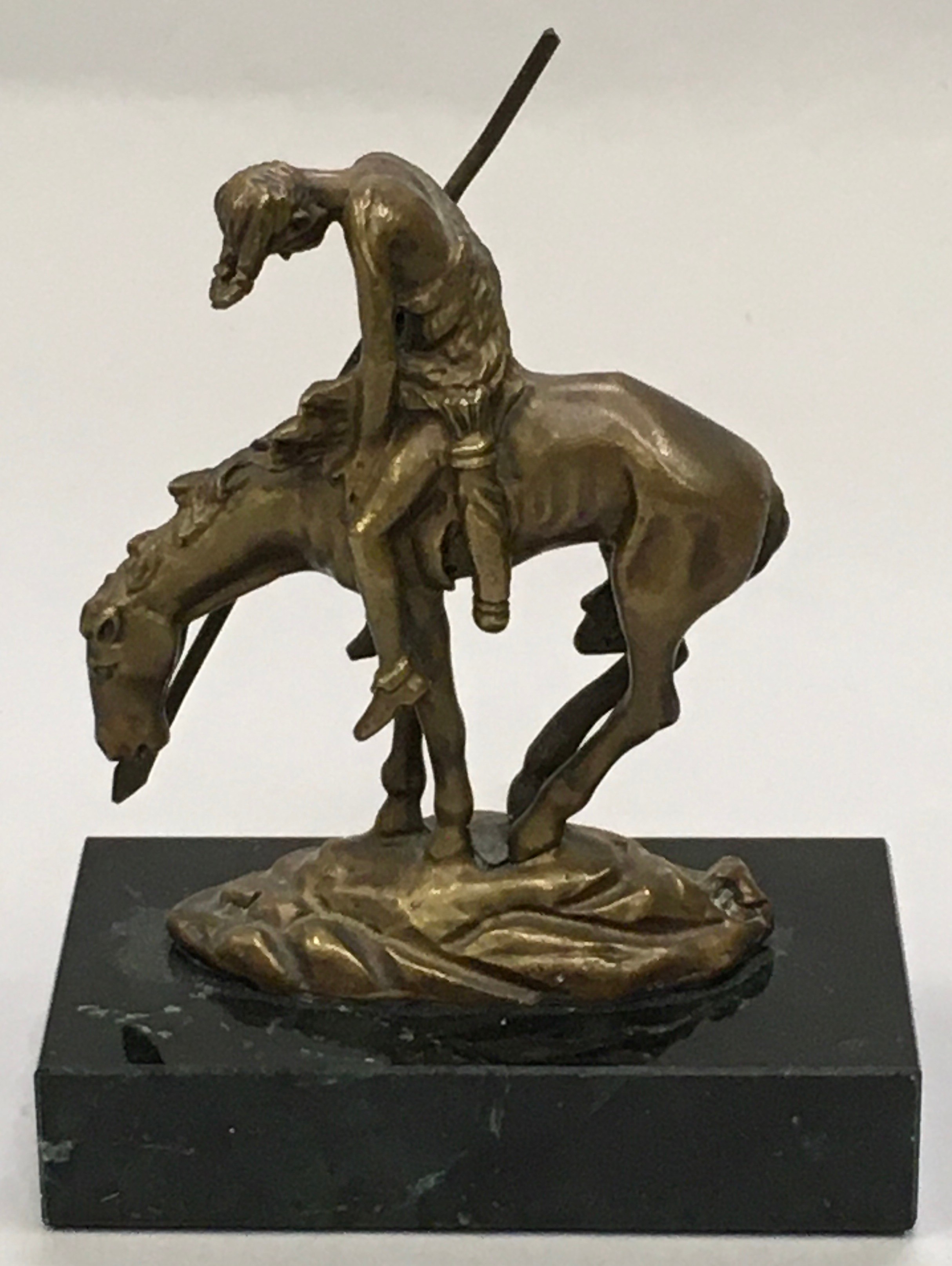 Bronze figure on marble base "End of the Trail" signed "Fraser" 12cm tall including base.