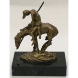 Bronze figure on marble base "End of the Trail" signed "Fraser" 12cm tall including base.