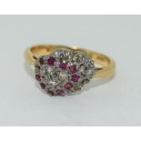 18ct gold ladies diamond and ruby antique set ring size K