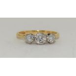 Vintage three stone diamond 18ct and platinum trilogy ring, Size Q