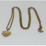 9ct gold figaro necklace with heart pendant 65cm long 6.5gm