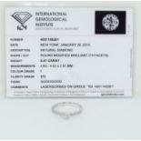 A Diamond 0.41ct Solitaire set in Palladium ring, Size R (has IGI Certificate matching the serial