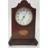 Edwardian in laid mahogany mantle clock by John Elkan London with key working 24cm tall