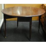 Georgian mahogany gateleg table c/w 3 balloon back chairs with upholstered seats. Table 47" across