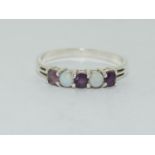 Australian opal/amethyst 925 silver ring, Size O 1/2.