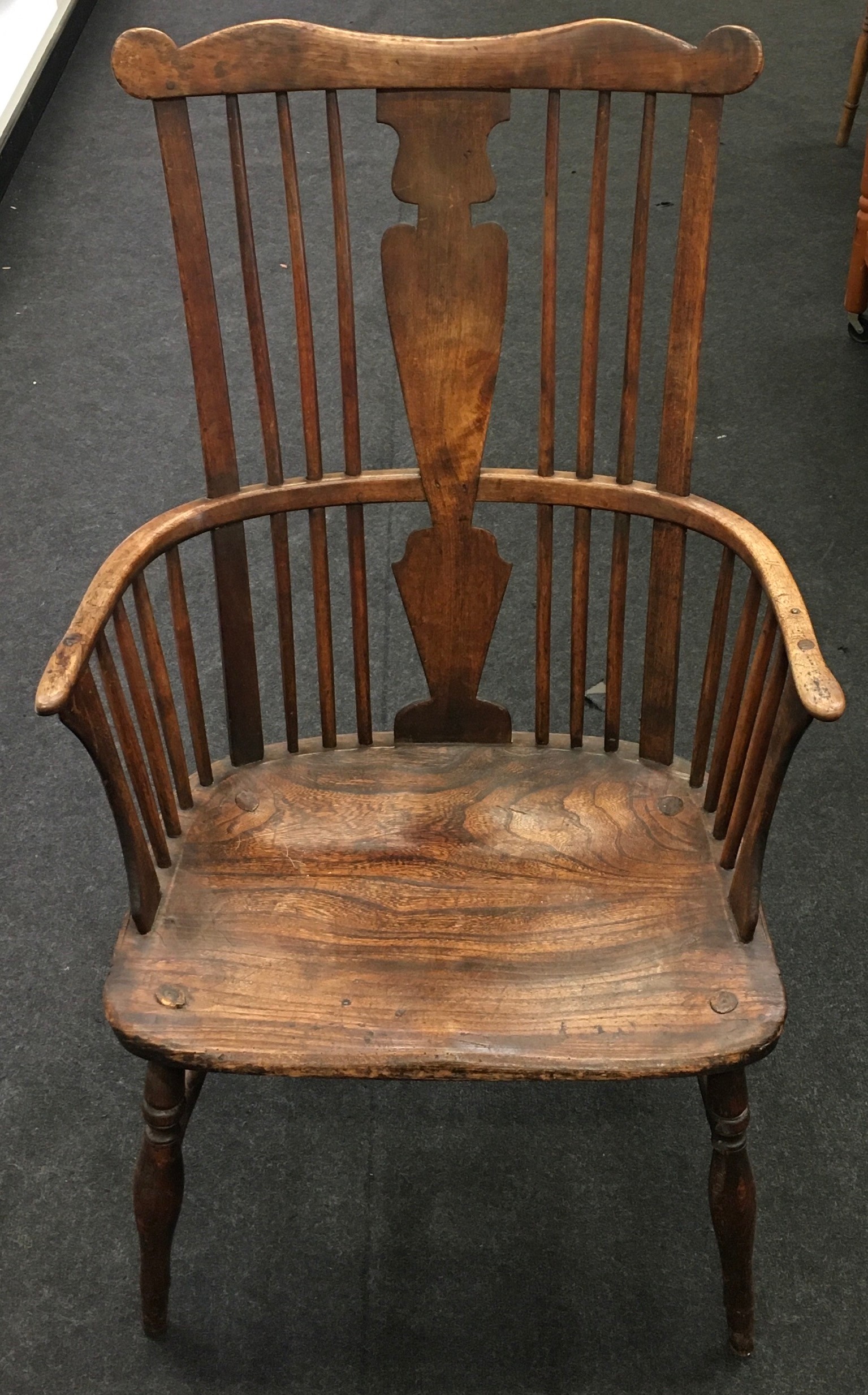 Antique Thames Valley Windsor armchair with elm seat.